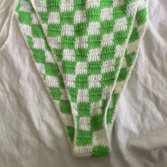 Frankie's Bikinis Green and White Crochet Bikini Bottom Size Large - Picture 3 of 11
